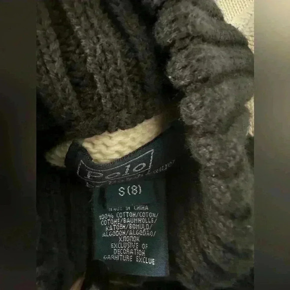 Polo Ralph Lauren Knit Boy Youth Sweater Small Black Ivory Striped Quarter Zip - Picture 4 of 7